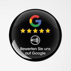 Google Bewertung Review NFC Aufkleber Sticker Button 3D Doming Rund Tresen Fenster Tisch 7,5 x 7,5 cm Ø Schwarz