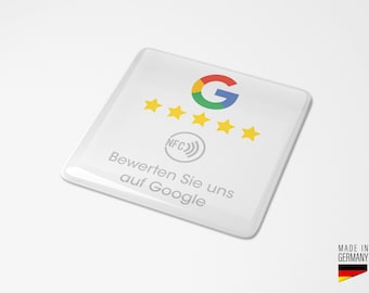 Google Bewertung Review NFC Aufkleber Sticker Button Tresen Fenster Tisch 3D Doming Weiß Maße: 7,5 x 7,5 cm