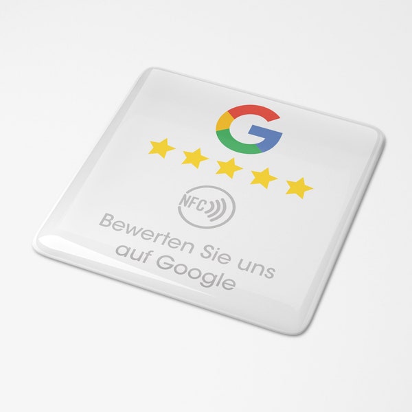 Google Bewertung Review NFC Aufkleber Sticker Button Tresen Fenster Tisch 3D Doming Weiß Maße: 7,5 x 7,5 cm