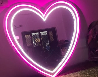 Heart shape LED neon mirror for room decoration, Makeup Mirror neon sign