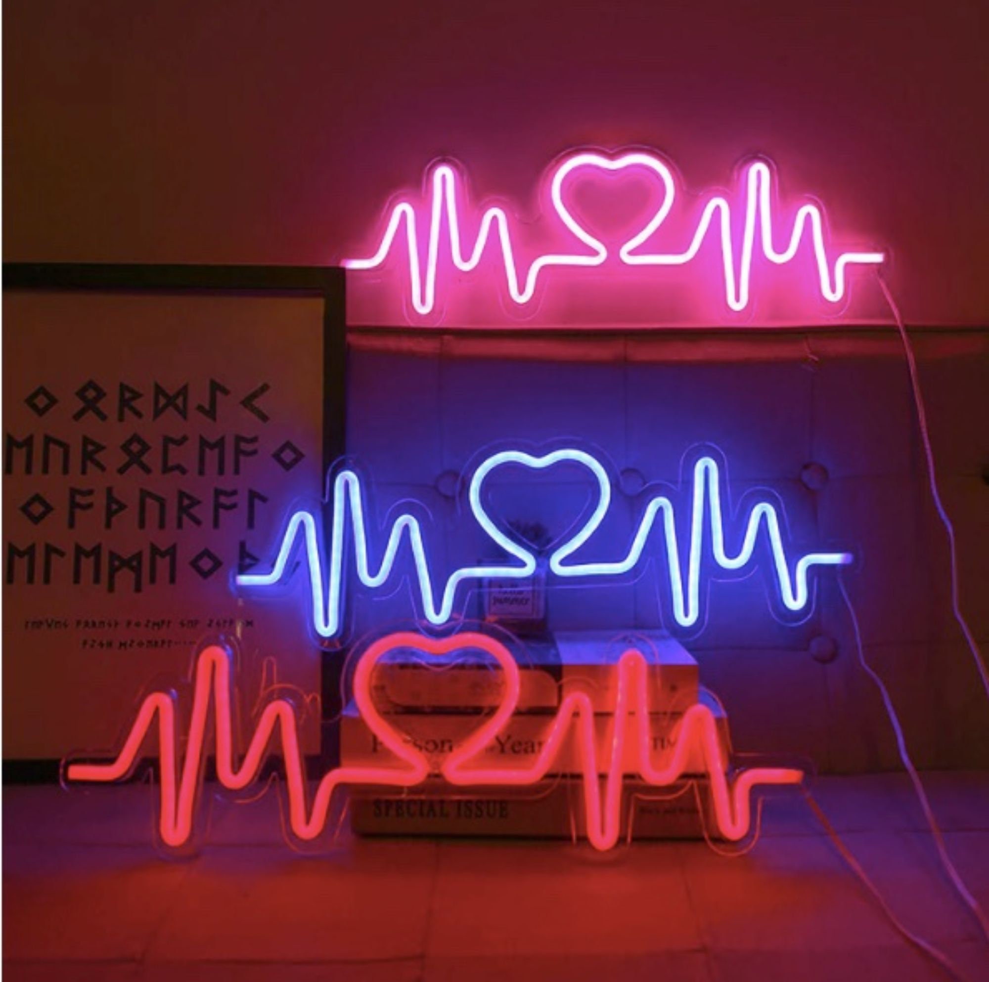  Custom Heartbeat Heart Beating Neon Sign,Acrylic Handmade 12V  Visual Art Wall Lights with Dimmable Switch for Man Cave Pub Bar Wall Decor  (Color : Pink, Size : 60X18cm) : Tools 