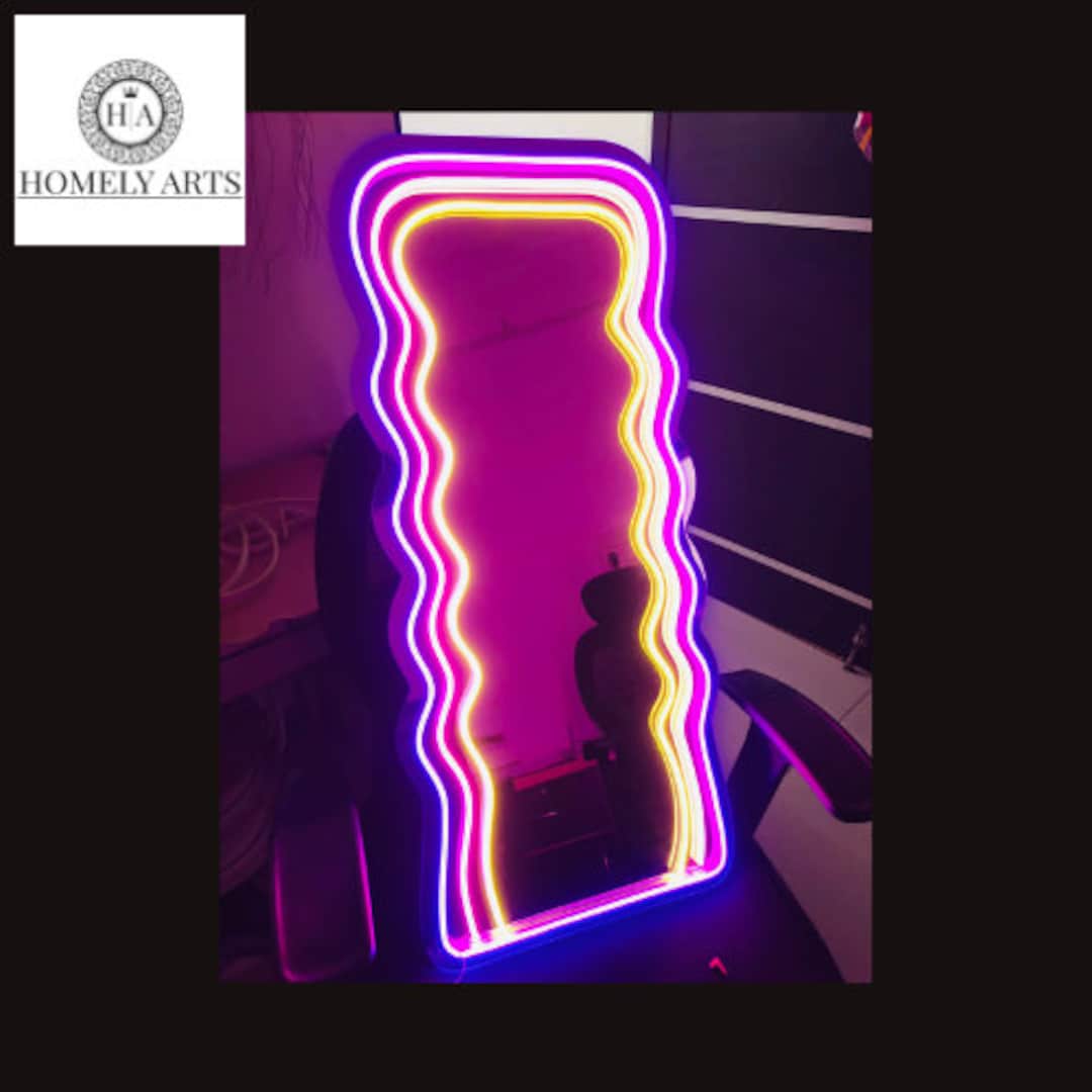 Wavy Neon Mirror, Wall Mirror, Wall Decor, Makeup Mirror, Cusotm Neon