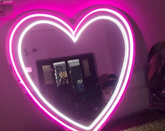 Heart shape LED neon mirrior for room decoration, Makeup Mirror neon sign