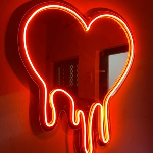 Bleeding Heart Led Neon Mirror Sign | Melting Heart Makeup Mirror Neon Sign |Custom Heart Neon Light | Neon Sign For Bedroom | Living Room|