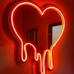 Bleeding Heart Led Neon Mirror Sign | Melting Heart Makeup Mirror Neon Sign |Custom Heart Neon Light | Neon Sign For Bedroom | Living Room|