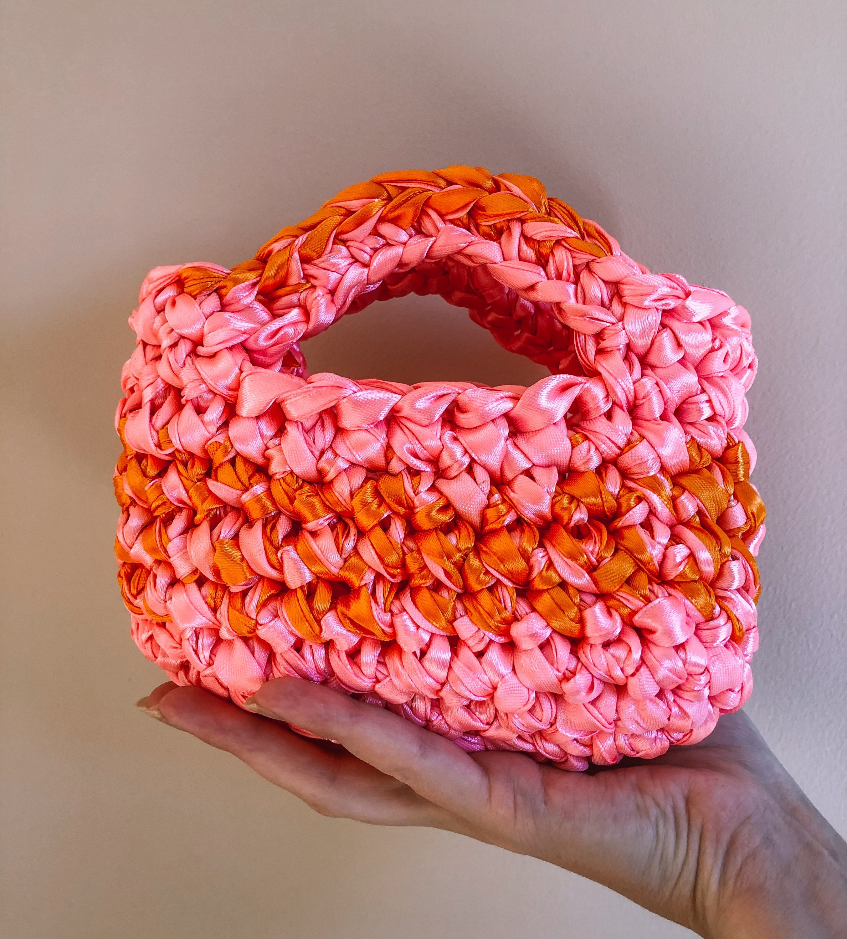 Crochet Pattern: Micro chunky satin bag Top handle handbag