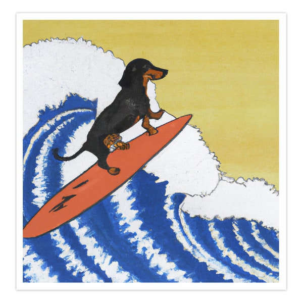 Dachshund All Occasion Any Occasion Card, 5x5 Inch Square, Blank Inside, With Envelope -- Surf's Pup!