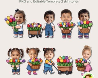 Tulip Kids Add Face, Editable Canva Template, Spring Bulletin Board Decor, Cut & Paste Activity