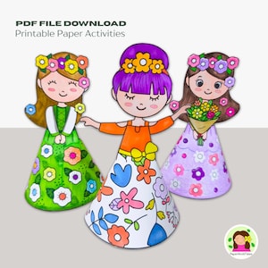 Spring Paper Doll Craft, afdrukbare kleur- en knutselactiviteit voor kinderen (pdf)