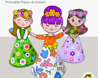 Spring Paper Doll Craft, Kids Printable Coloring and Craft Activity (PDF)