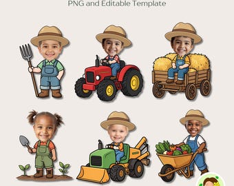 Farm Kids Add Photo, Bulletin Board Decor, Party Decors, Cut and Paste Activity,