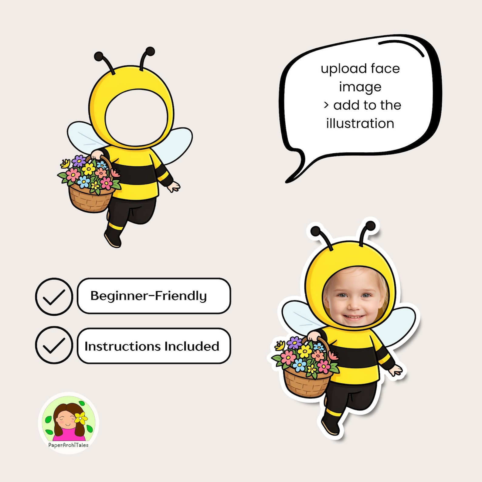 Bee Kids Add Face, Cut and Paste for Kids, Bulletin Board Decor, Canva ...