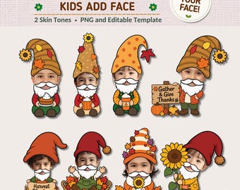 Gnomos para niños: Actividad de otoño para añadir caras, manualidad imprimible y decoración para tablón de anuncios (Canva Edit)