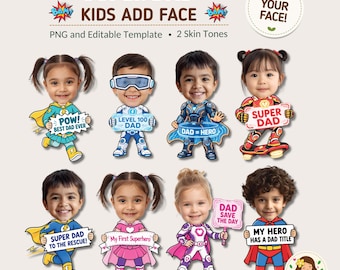 Father's Day Kids Add Face Activity , Printable Craft & Personalized Keepsake (Canva Edit, PNG)