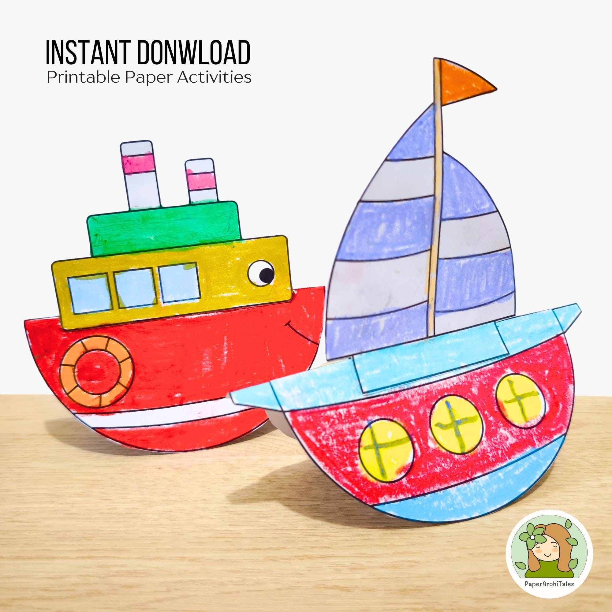 Rocking Boat Paper Craft Template: Kids Printable Activity (PDF) - Etsy