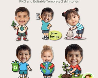 Earth Day Kids Add Face - Environmental Awareness Craft & Bulletin Board Decor (Canva Edit)