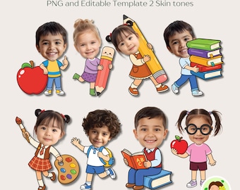 Back to School Kids Füge Gesichtsaktivität hinzu, Printable Craft & Bulletin Board Decor (Canva Bearbeiten)