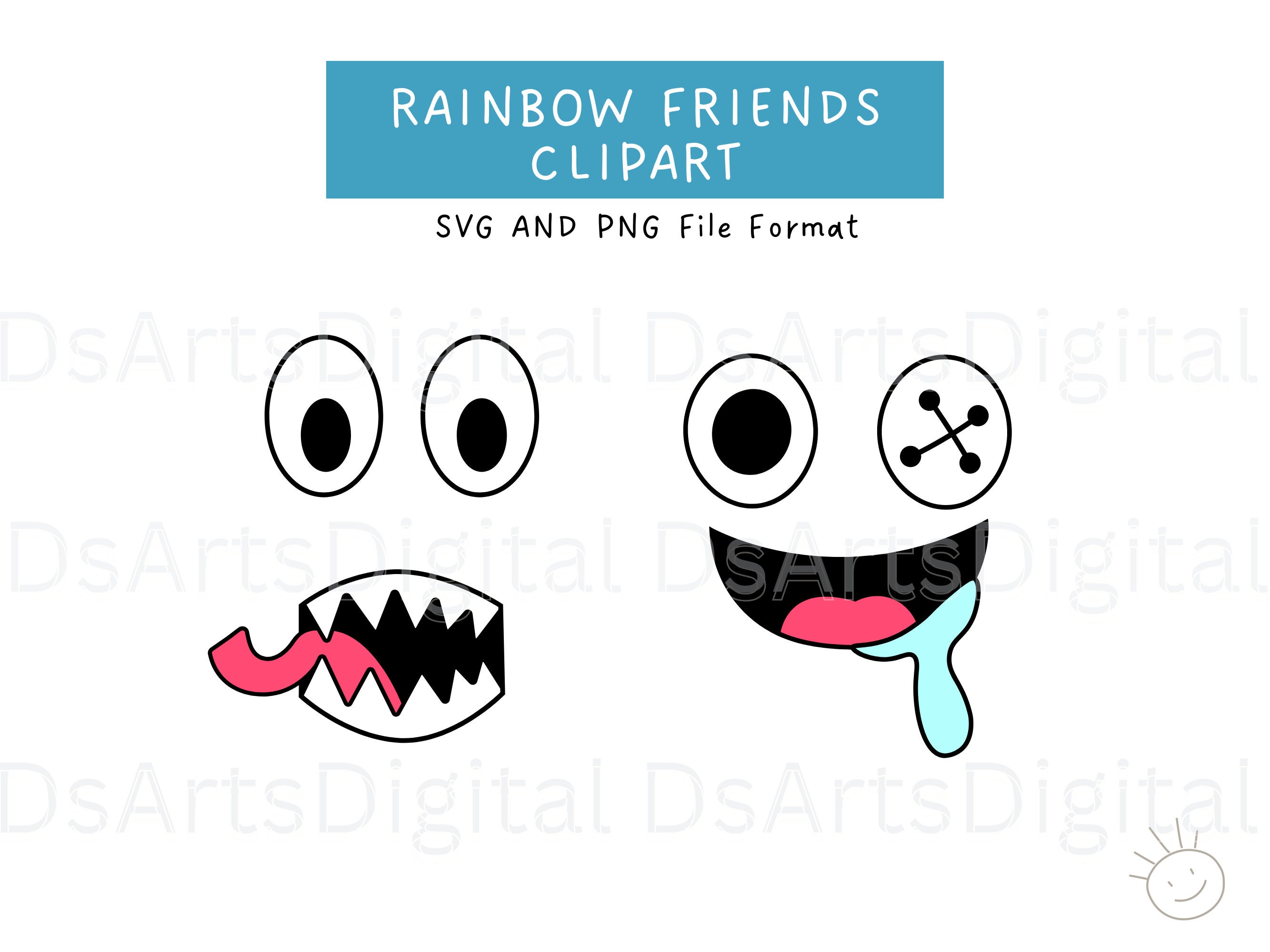 Blue And Green Rainbow Friends Outline Svg, Blue Rainbow Svg