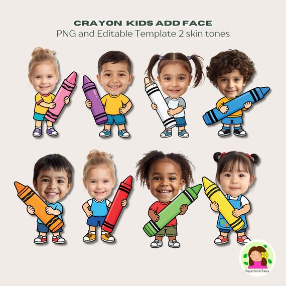 Crayon Kids Add Face Template – Editable Classroom Craft Activity (Canva Edit, PNG)