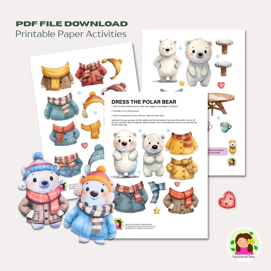 Winter Paper Doll Activity: Dress the Polar Bear Printable Cut & Build ...
