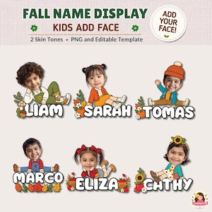 Personalized Name Display Add Face, Printable Craft & Fall Bulletin Board Decor (Canva Edit, PNG)