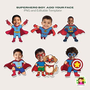 Actividad de agregar rostro de superhéroe niño, decoración de tablón de anuncios, lección de desarrollo de personajes (2 tonos de piel)