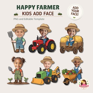 Niños de granja: agregar foto, decoración de tablón de anuncios, decoraciones para fiestas, actividad de cortar y pegar,