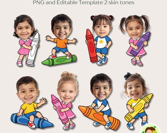 Buntstift-Kindergesicht hinzufügen, Schulanfangs-Pinnwand (Canva-Bearbeitung, PNG)