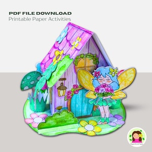 Fairy Paper House Template, DIY Printable Craft, Kids Coloring and Paper Activity (PDF)