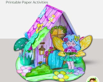 Fairy Paper House Template, DIY Printable Craft, Kids Coloring and Paper Activity (PDF)