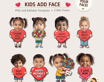 Attività per bambini per la festa della mamma: aggiungi il viso, lavoretto stampabile e decorazioni per bacheche (Canva Edit, PNG)