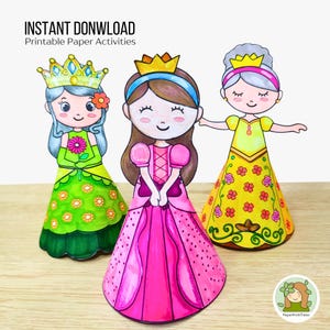 Princess Paper Craft Aktivitäten für Kinder, Einfache Färbung Bastelaktivitäten für Kinder, Papierpuppe druckbar