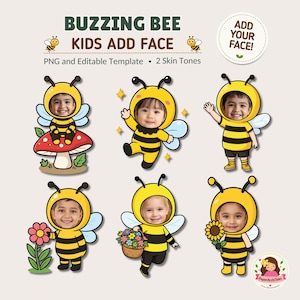 Bee Kids Add Face, Cut and Paste for Kids, Bulletin Board Decor, Canva Edit