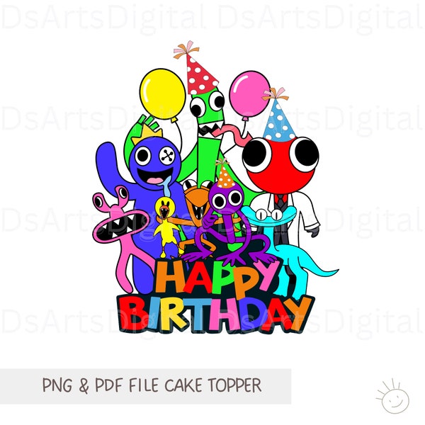 Rainbow Friends PNG Diseño de cumpleaños, Feliz cumpleaños PNG, Rainbow Friends Cake topper