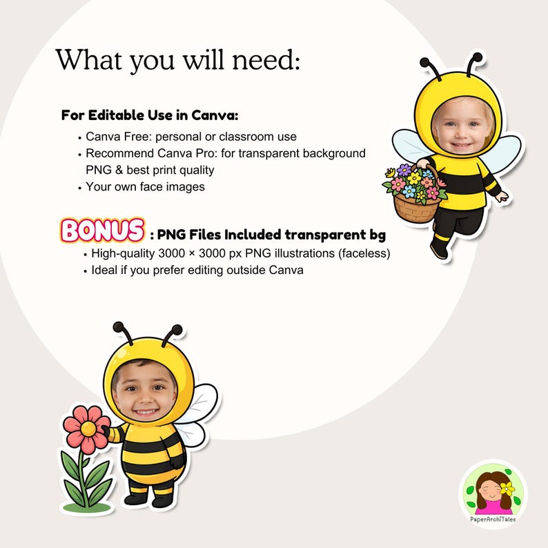Bee Kids Add Face, Cut and Paste for Kids, Bulletin Board Decor, Canva ...