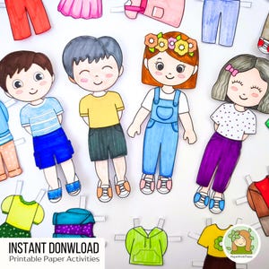 Paper doll dress up, Cut and play craft for kids, Paper doll coloring pages, Digital Download