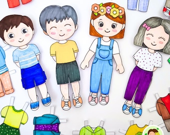 Easy Paper Doll Craft for Kids, Printable Coloring & Craft Activity, Pretend Play