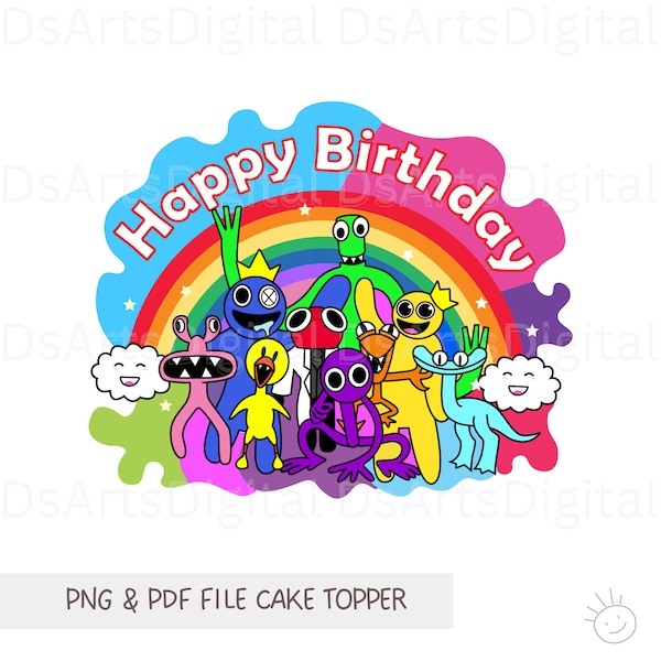 Rainbow Friends PNG Birthday Design good for sublimation and Rainbow Friends cake topper