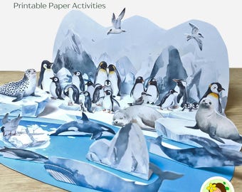 Printable Antartic Habitat Diorama – Printable Kids Ecology Craft, Hands on Learning Paper Scene