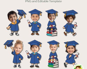 Graduation Kids Add Face, Editable Canva Template, Printable Craft & Bulletin Board Decor