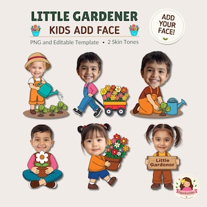 Gardener Kids Add Face, Editable Canva Template, Spring Bulletin Board Decor, Cut & Paste Activity
