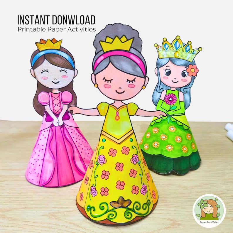 Princess Paper Doll Craft, Easy Kids Craft and Coloring Activity (PDF ...