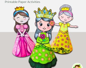 Manualidad de muñeca de papel de princesa: manualidad fácil para niños y actividad para colorear (archivo PDF)
