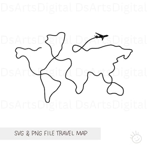 Weltkarte svg, Weltkarte Linie Kunst, Reisekarte svg, Weltkarte für Cricut oder Sublimation