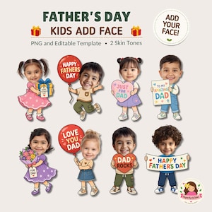 Father's Day Kids Add Face Activity , Printable Craft & Bulletin Board Decor (Canva Edit, PNG)