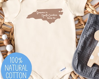 Love from North Carolina Onesie®, Someone in North Carolina Loves Me Bodysuit, State of NC Baby Romper, Natural Cotton Baby Shower Gift