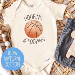 Funny Basketball Onesie®, Hooping and Pooping Baby Bodysuit, Natural Cotton Baby Shower Gift for Sports Fan, Bball Game Day Sports Onesie®