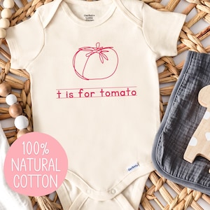 Cute Tomato Onesie®, T Is for Tomato Baby Bodysuit, Cute Tomato Baby Shower Gift for Newborn, Alphabet Fruit Vegetable Infant Baby Romper