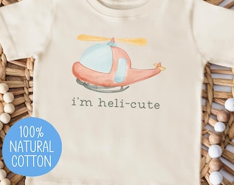Funny Helicopter Kid's T-shirt, I'm Heli-cute Children's Tshirt, Cute Chopper Toddler Tee, Gender Neutral Youth Shirt for Future Pilot