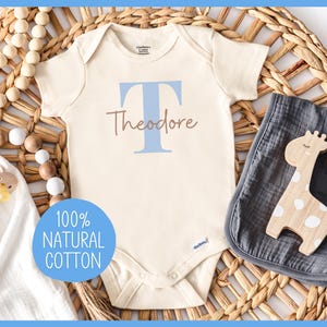 Custom Baby Name Onesies®, Personalized Baby Boy Bodysuit, Monogram Initial Baby Shower Gift for Boy, Natural Cotton Romper for Newborn Boy